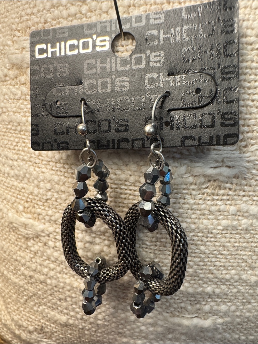 0118-Chico's Gunmetal and Hematite Bead Loop Drop Earrings - Chico's